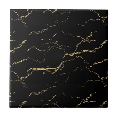 Sharp Black and Gold Marble Ceramic Tile