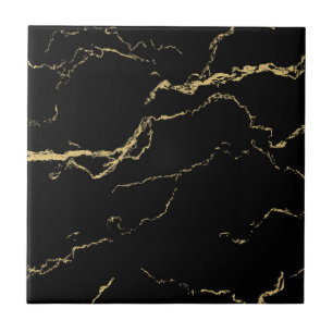 Sharp Black and Gold Marble Ceramic Tile