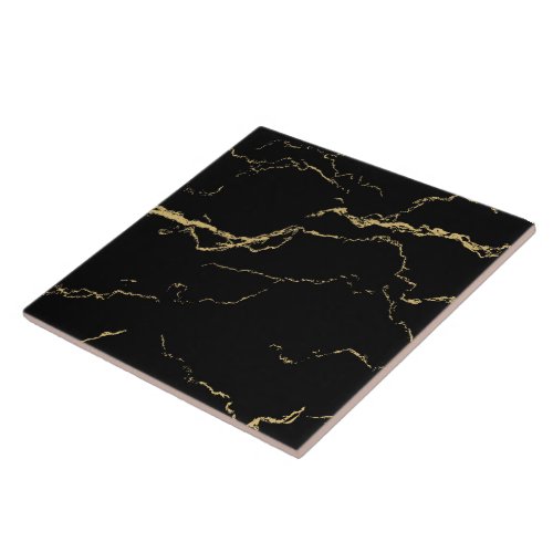 Sharp Black and Gold Marble Ceramic Tile