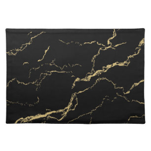 Sharp Black and Gold Marble Cloth Placemat