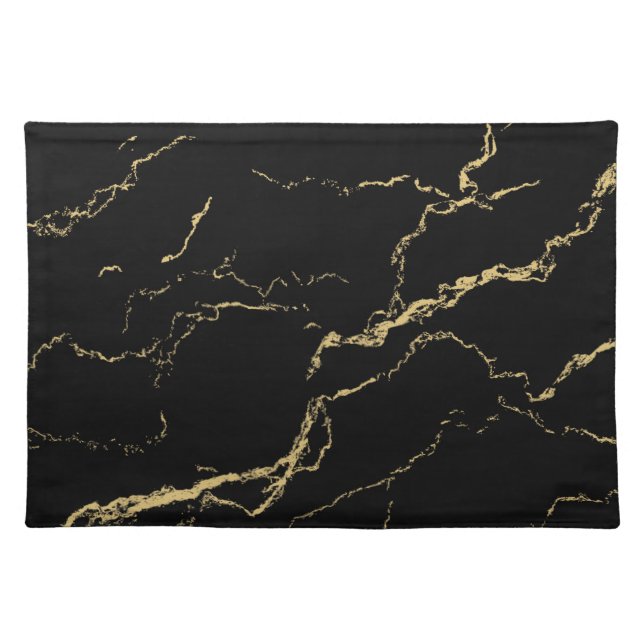Sharp Black and Gold Marble Cloth Placemat (Front)