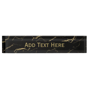 Sharp Black and Gold Marble Desk Name Plate