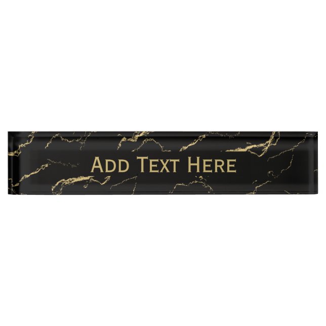 Sharp Black and Gold Marble Desk Name Plate (Front)