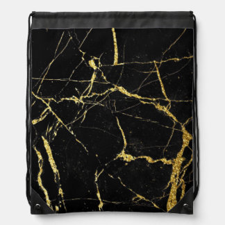 Sharp Black and Gold Marble Drawstring Bag
