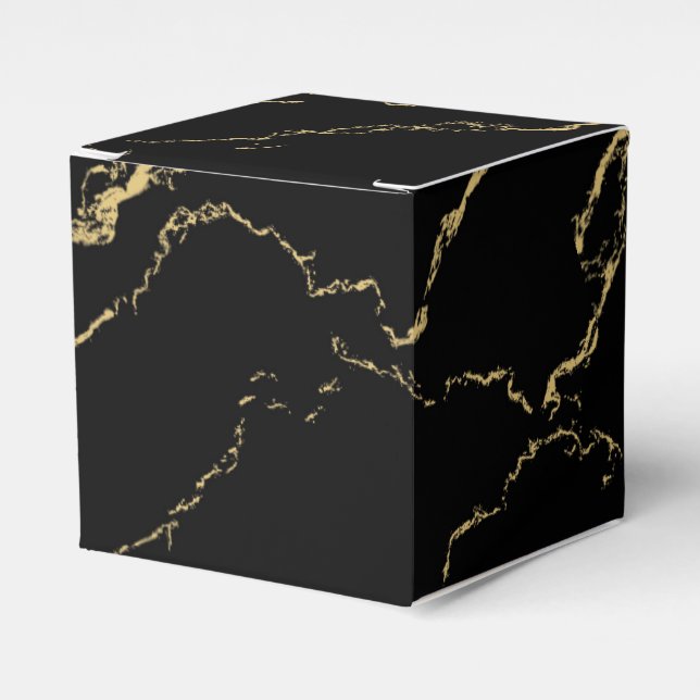Sharp Black and Gold Marble Favor Boxes (Front Side)