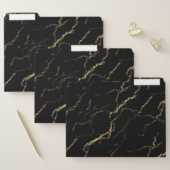 Sharp Black and Gold Marble File Folder (Set)