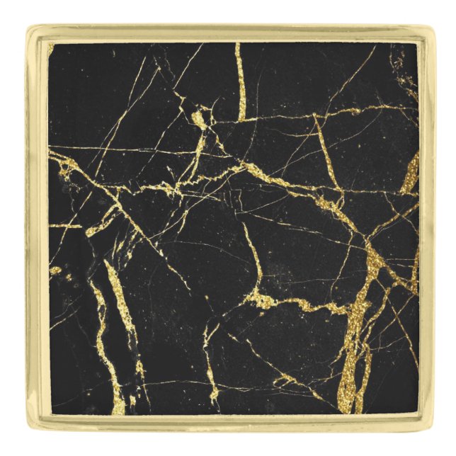 Sharp Black and Gold Marble Finish Lapel Pin (Front)