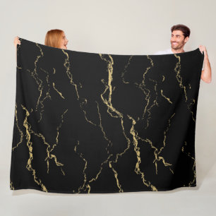 Sharp Black and Gold Marble Fleece Blanket