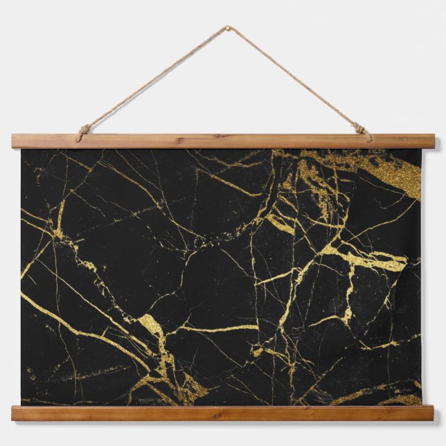 Sharp Black and Gold Marble Hanging Tapestry (Front)