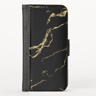 Sharp Black and Gold Marble iPhone X Wallet Case