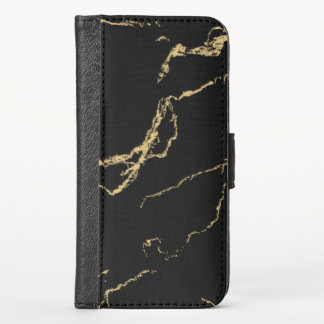 Sharp Black and Gold Marble iPhone X Wallet Case