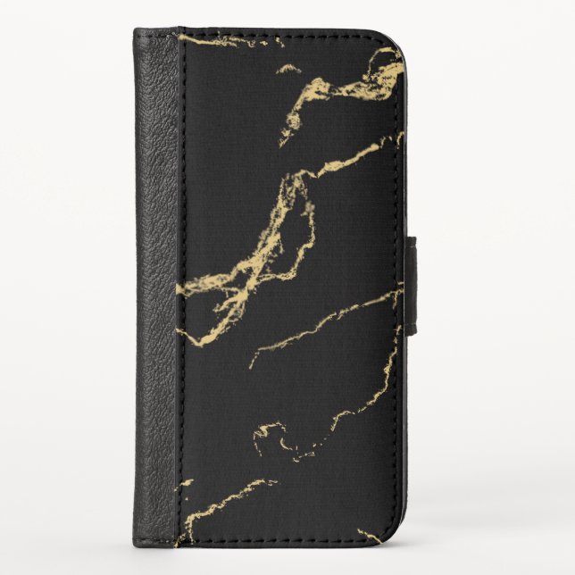 Sharp Black and Gold Marble iPhone Wallet Case (Front)