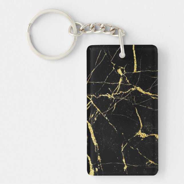Sharp Black and Gold Marble Keychain (Front)