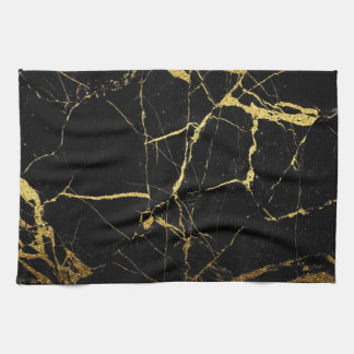 Sharp Black and Gold Marble Kitchen Towel