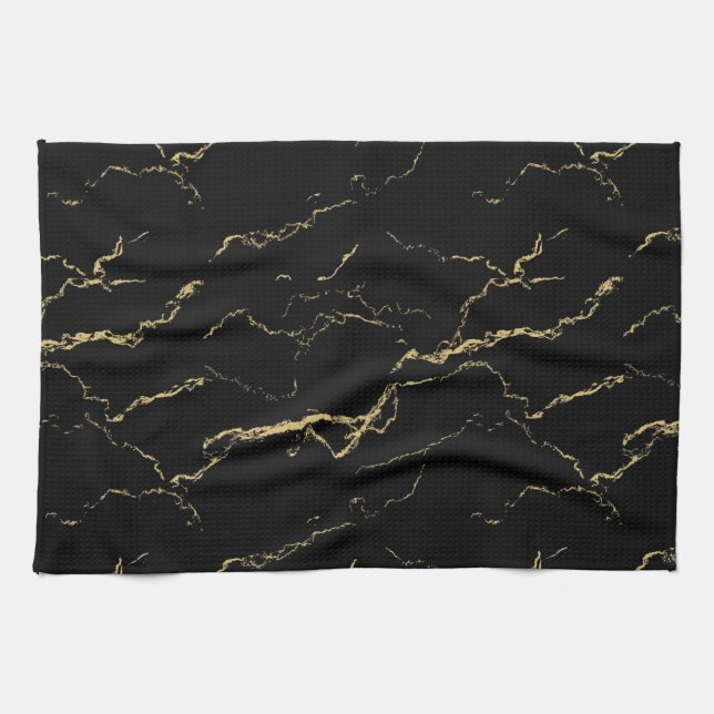 Sharp Black and Gold Marble Kitchen Towel (Horizontal)