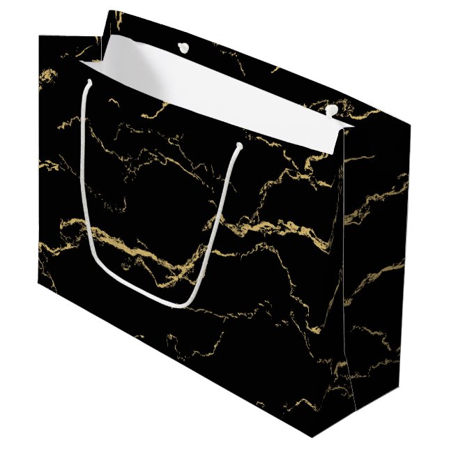 Sharp Black and Gold Marble Large Gift Bag (Front Angled)