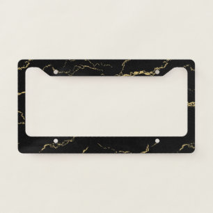 Sharp Black and Gold Marble License Plate Frame