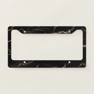 Sharp Black and Gold Marble License Plate Frame