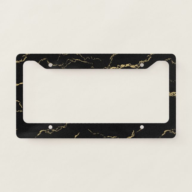 Sharp Black and Gold Marble License Plate Frame (Front)