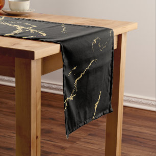 Sharp Black and Gold Marble Long Table Runner