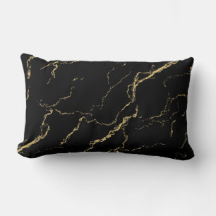 Sharp Black and Gold Marble Lumbar Pillow