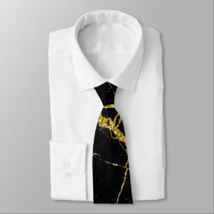 Sharp Black and Gold Marble Neck Tie