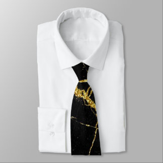 Sharp Black and Gold Marble Neck Tie