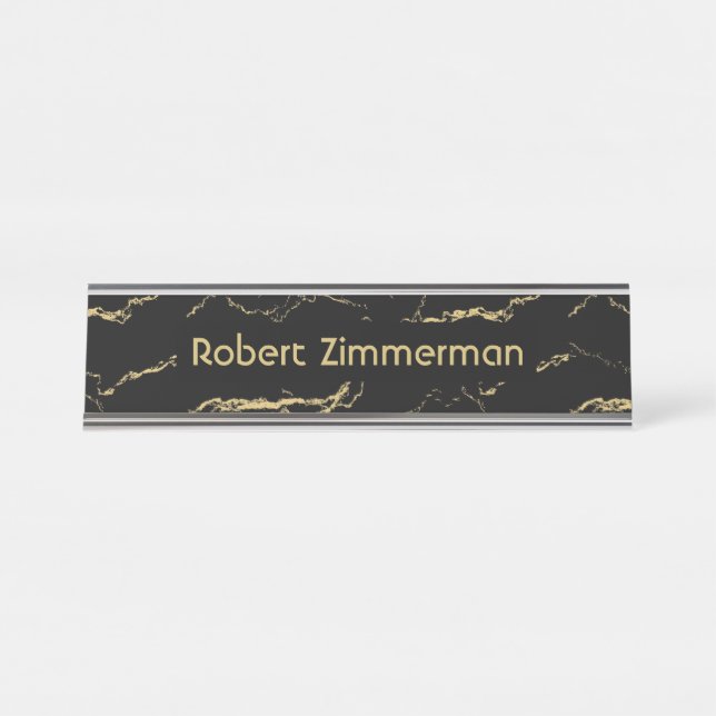 Sharp Black and Gold Marble Personal Desk Name Plate (Front)