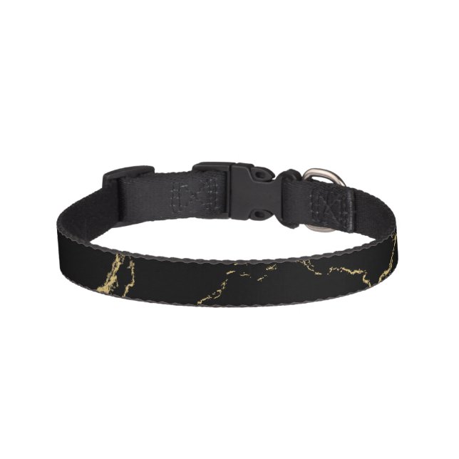 Sharp Black and Gold Marble Pet Collar (Front)