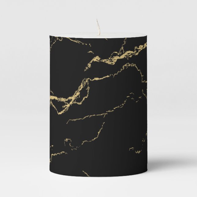 Sharp Black and Gold Marble Pillar Candle (Front)
