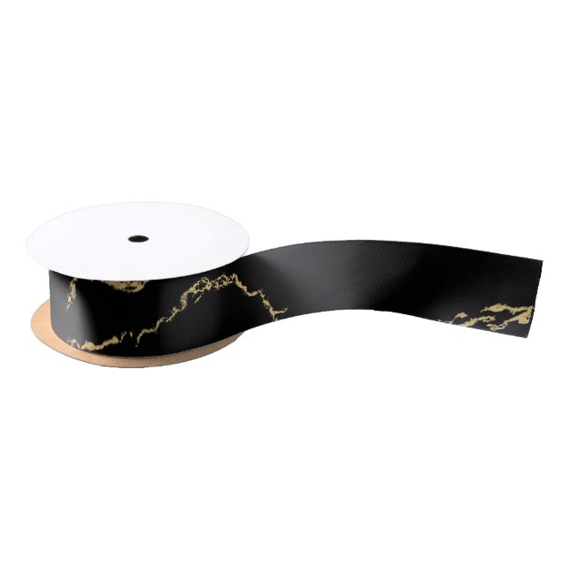 Sharp Black and Gold Marble Satin Ribbon (Spool)