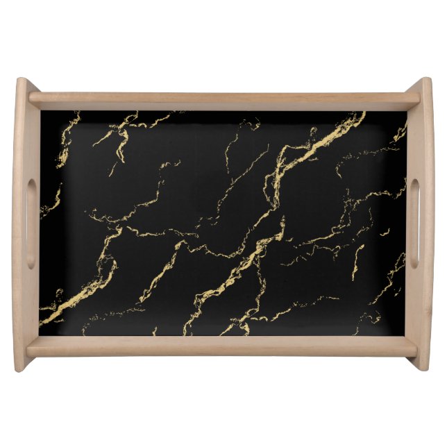 Sharp Black and Gold Marble Serving Tray (Front)
