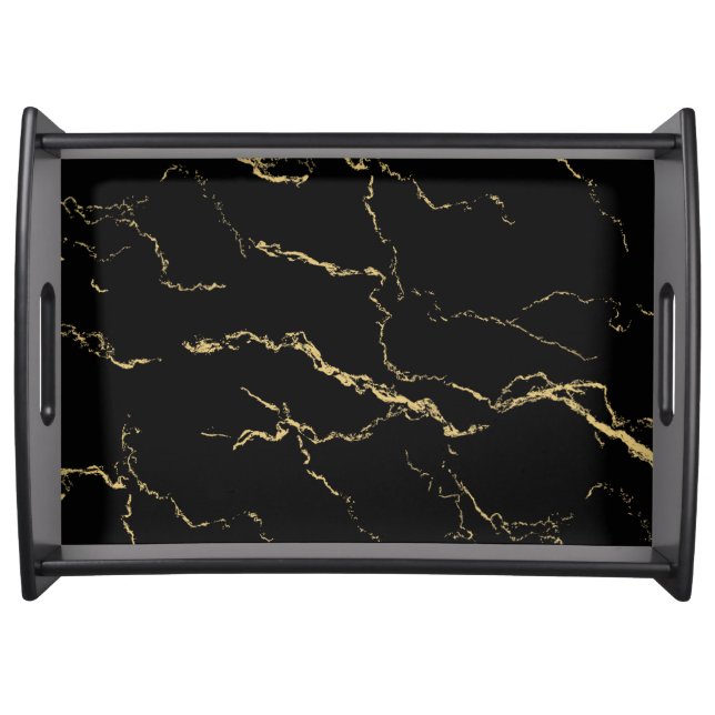Sharp Black and Gold Marble Serving Tray (Front)