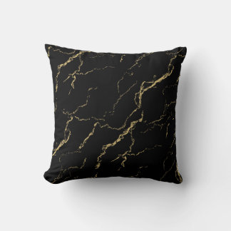 Sharp Black and Gold Marble Throw Pillow