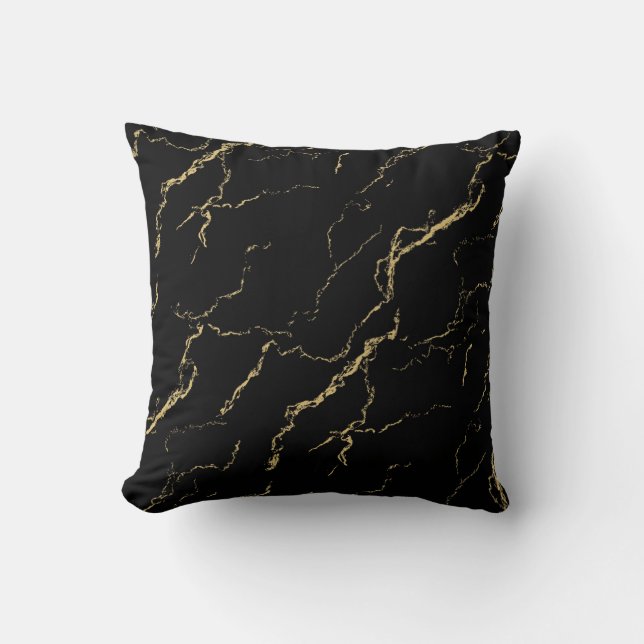 Sharp Black and Gold Marble Throw Pillow (Front)