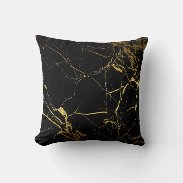 Sharp Black and Gold Marble Throw Pillow Zazzle