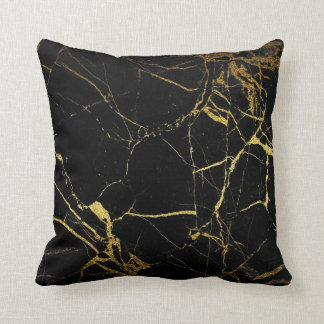 Sharp Black and Gold Marble Throw Pillow