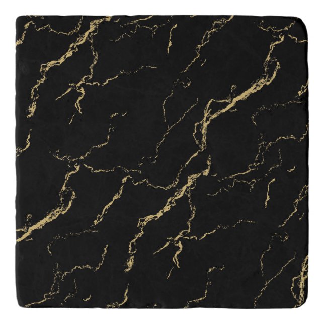 Sharp Black and Gold Marble Trivet (Front)