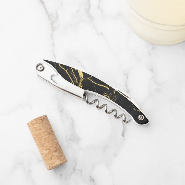 Sharp Black and Gold Marble Waiter's Corkscrew (Front)
