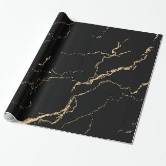 Sharp Black and Gold Marble Wrapping Paper