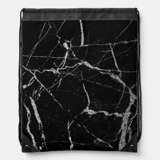 Sharp Black and Silver Marble Drawstring Bag
