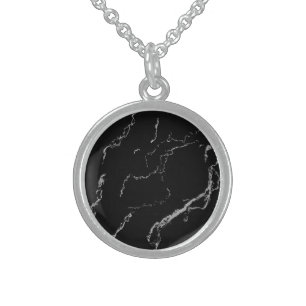 Sharp Black and Silver Marble Sterling Silver Necklace