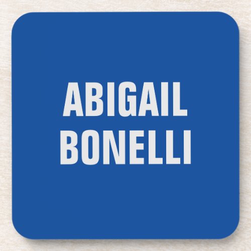 Sharp bold custom excellent minimalist name blue beverage coaster