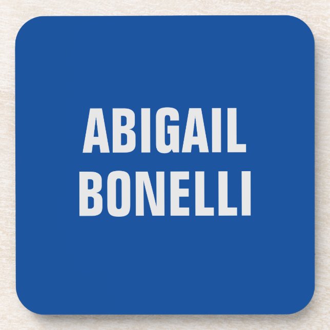 Sharp bold custom excellent minimalist name blue beverage coaster (Front)