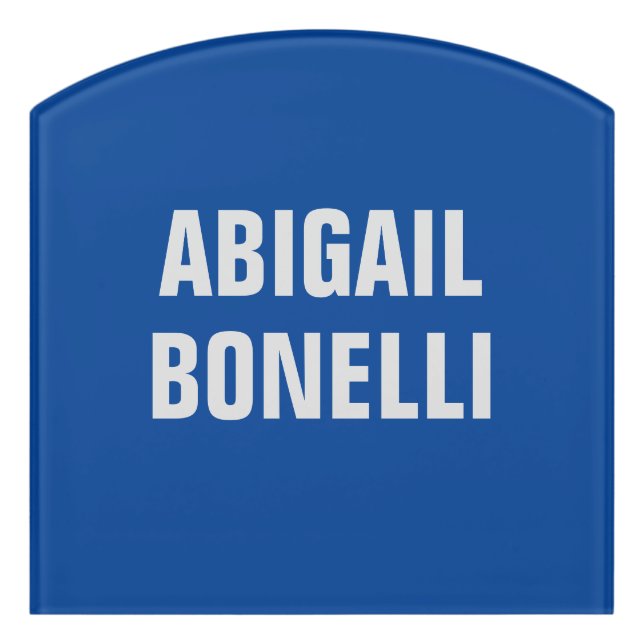 Sharp bold custom excellent minimalist name blue door sign (Contour Front)