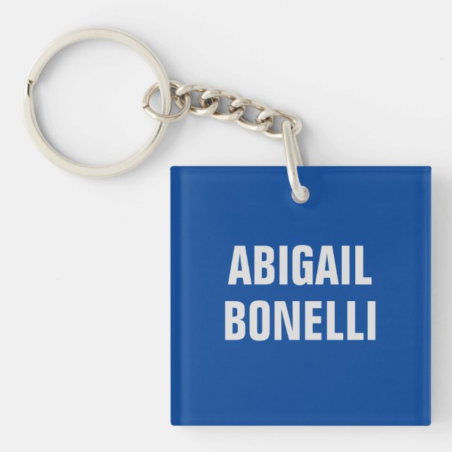 Sharp bold custom excellent minimalist name blue keychain (Front)