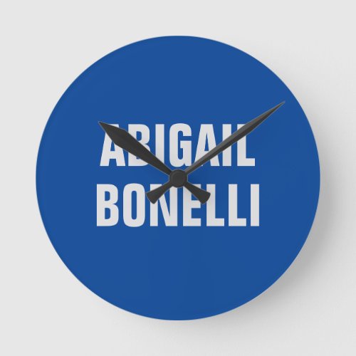 Sharp bold custom excellent minimalist name blue round clock