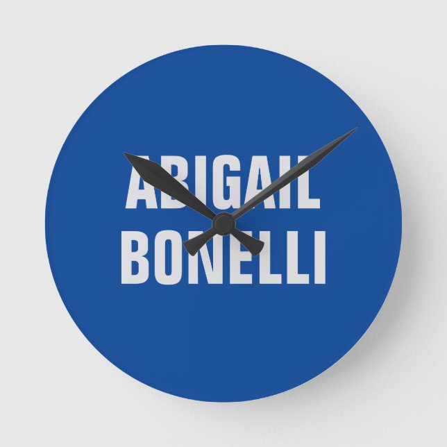 Sharp bold custom excellent minimalist name blue round clock (Front)