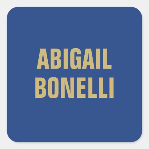 Sharp bold custom minimalist name gold blue color square sticker