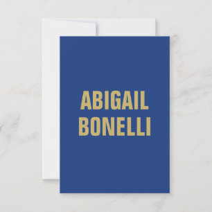 Sharp bold custom minimalist name gold blue color thank you card